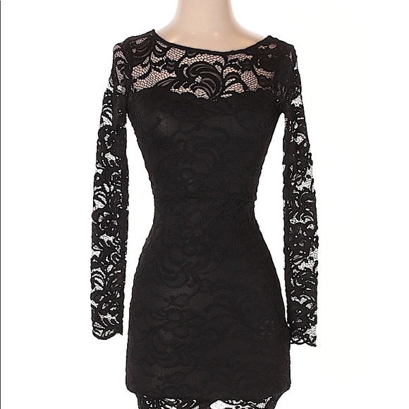 H&M DIVIDED Black Lace LONG SLEEVE DRESS Size 14 - Picture 3 of 8